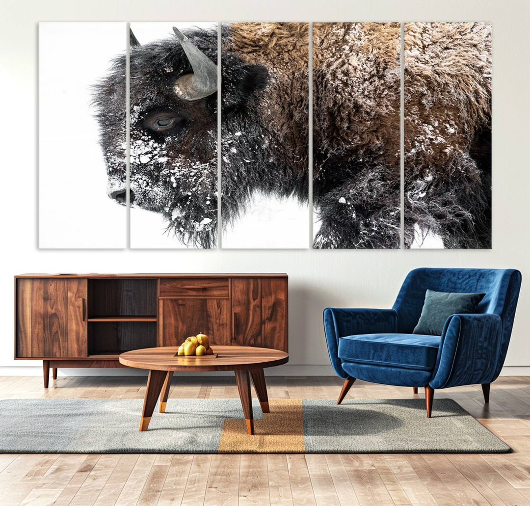 The American Bison Wall Art Print is prominently displayed on the wall.