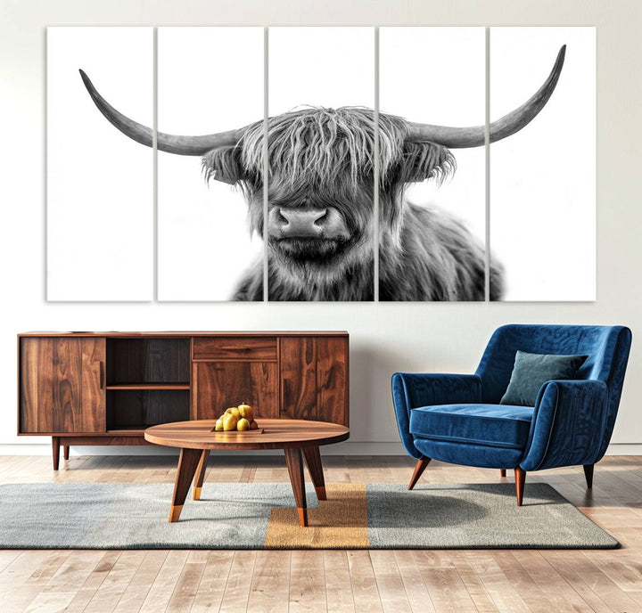 The Grayscale Scottish Highland Cow canvas is a museum-quality piece perfect for your dining room. Enjoy free shipping on this stunning artwork!.