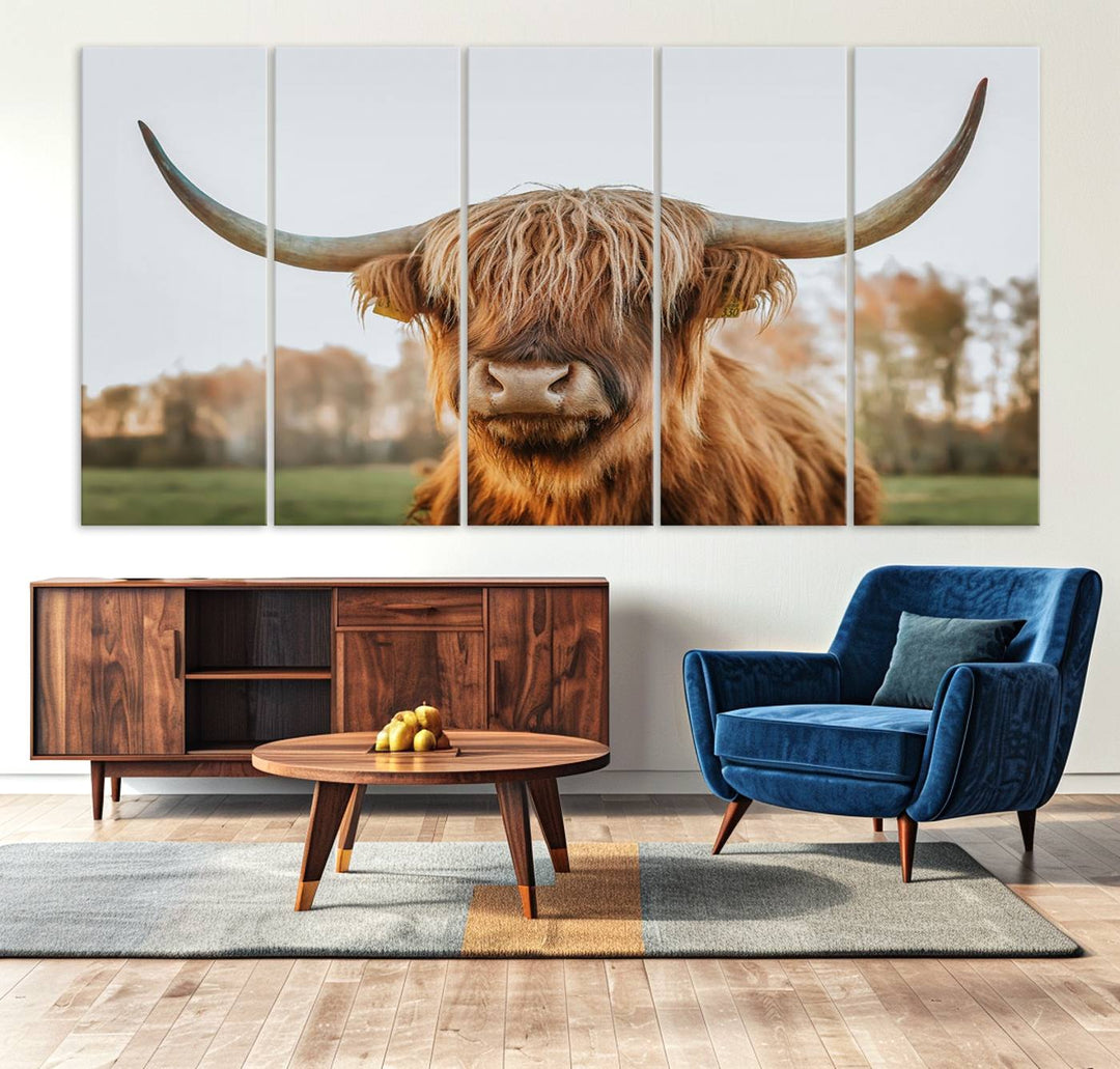 A dining room featuring a Highland Cow Animal Scottish Cattle canvas.