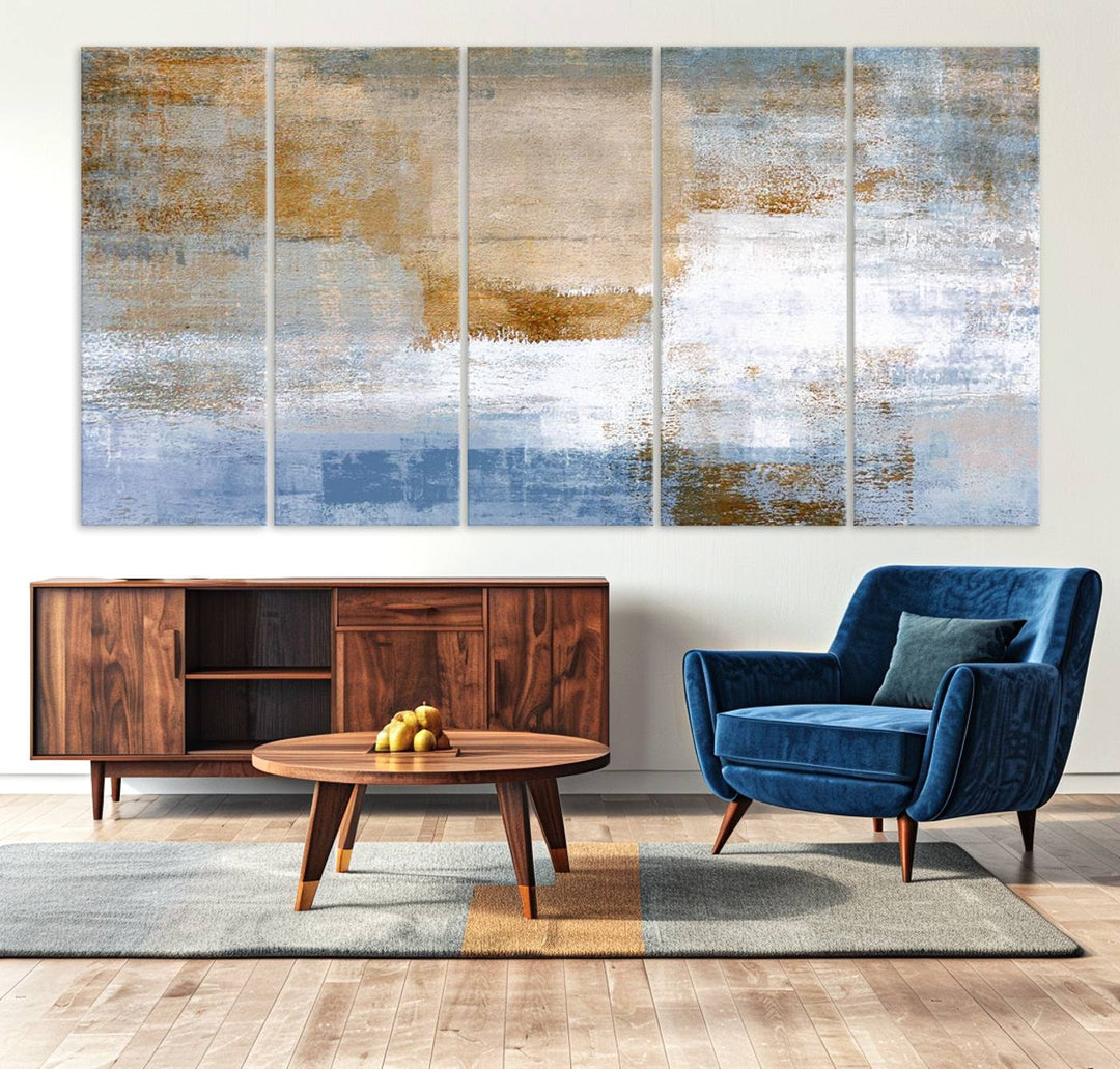 Blue Multi Panel Abstract Wall Art Canvas Print.