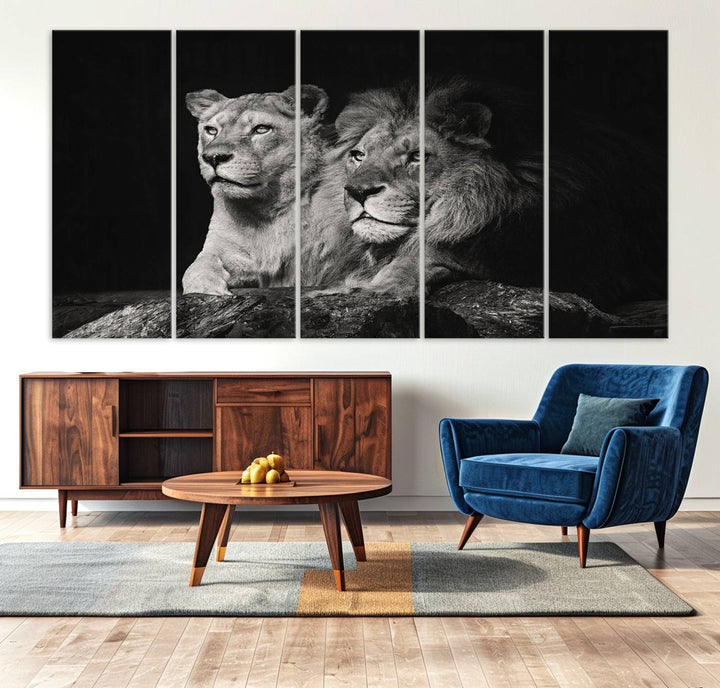 The Lion Couple Canvas Wall Art Print hangs prominently.