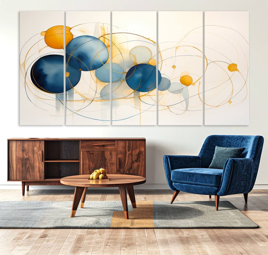 Modern decor: Geometric Blue Orange Abstract Wall Art Canvas Print.