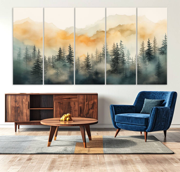 Abstract Forest Print - Mountain Wall Art showcasing a captivating design.