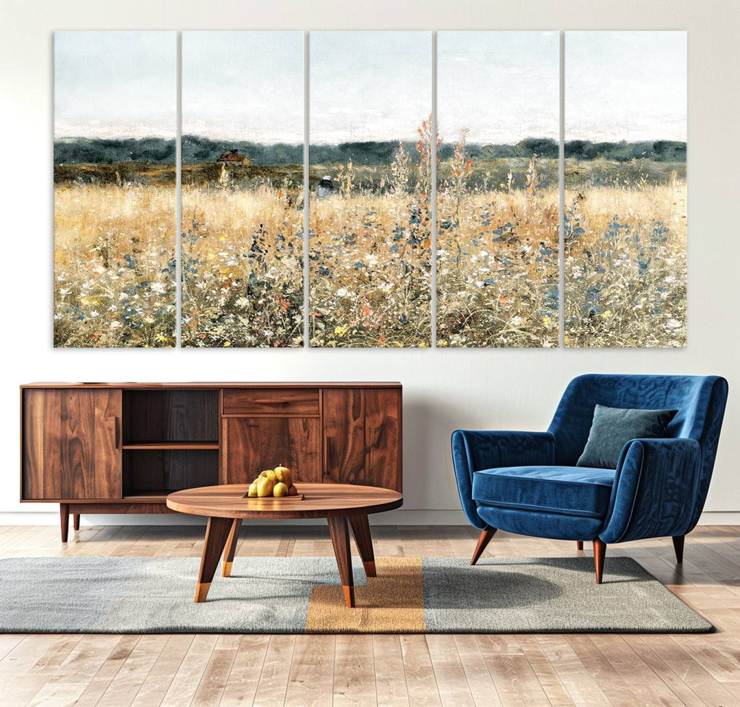 The Wildflower Field Wall Art adds a rustic touch to the space.