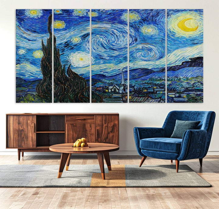 A canvas print of The Starry Night, offering museum-quality art, ready to hang.