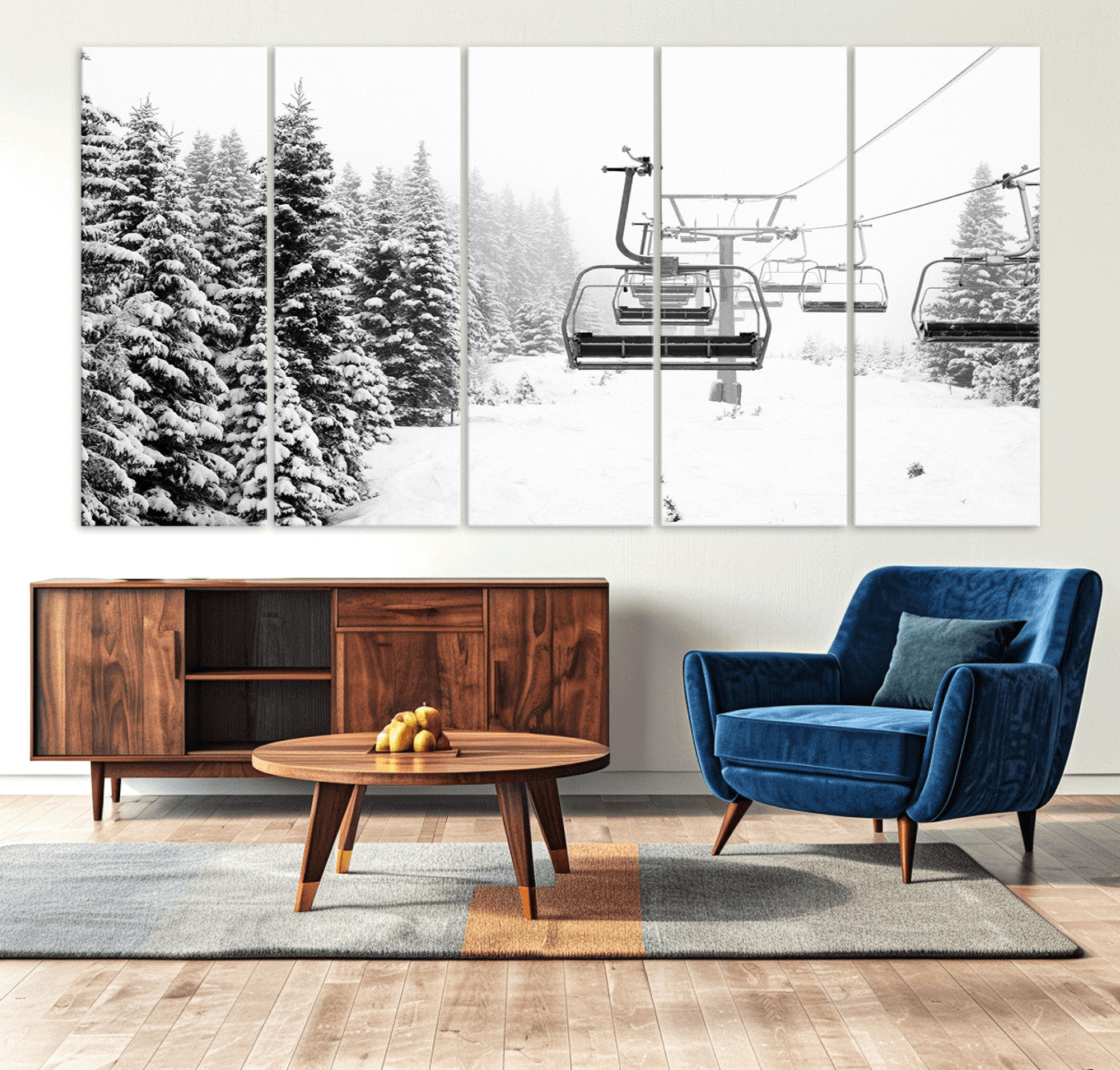 MGV-CV-60X31-5P - Ski Wall Art - Ski Lift Wall Art Canvas Print Snow Covered Spruce Trees Winter Wall Art Ski Skier Gift Ski Resort Canvas Wall Art