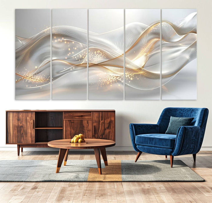 The Abstract Art Grey and Gold Lines Wall Art is a standout piece.