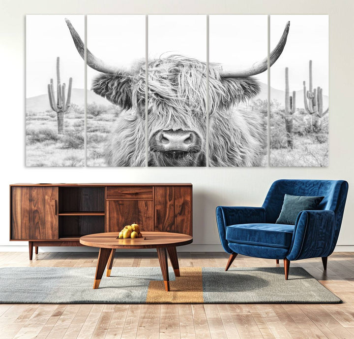 Enhance your kitchen with the Rustic Charm Cow Longhorn Bighorn Wall Art Canvas Print.