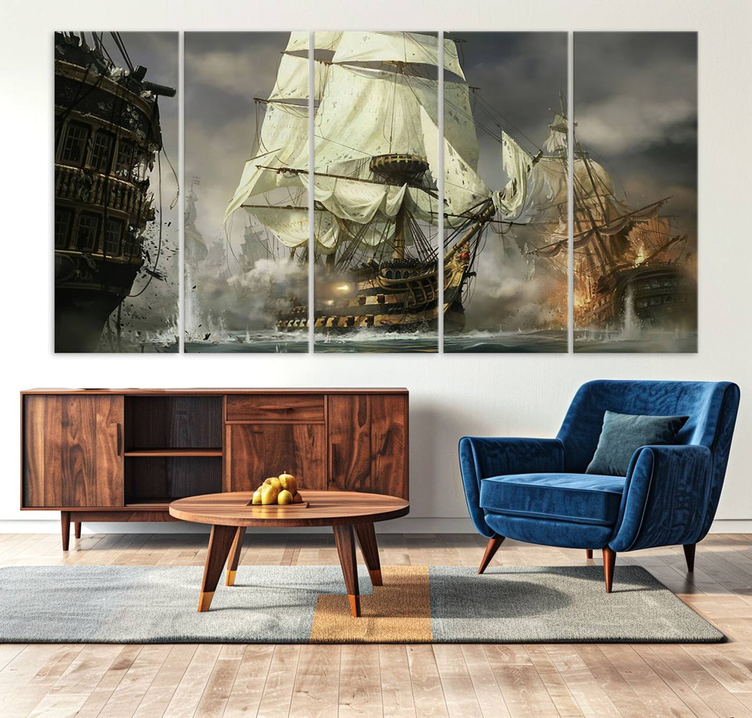 Featuring a dramatic Pirate Ship War Wall Art Canvas Print.