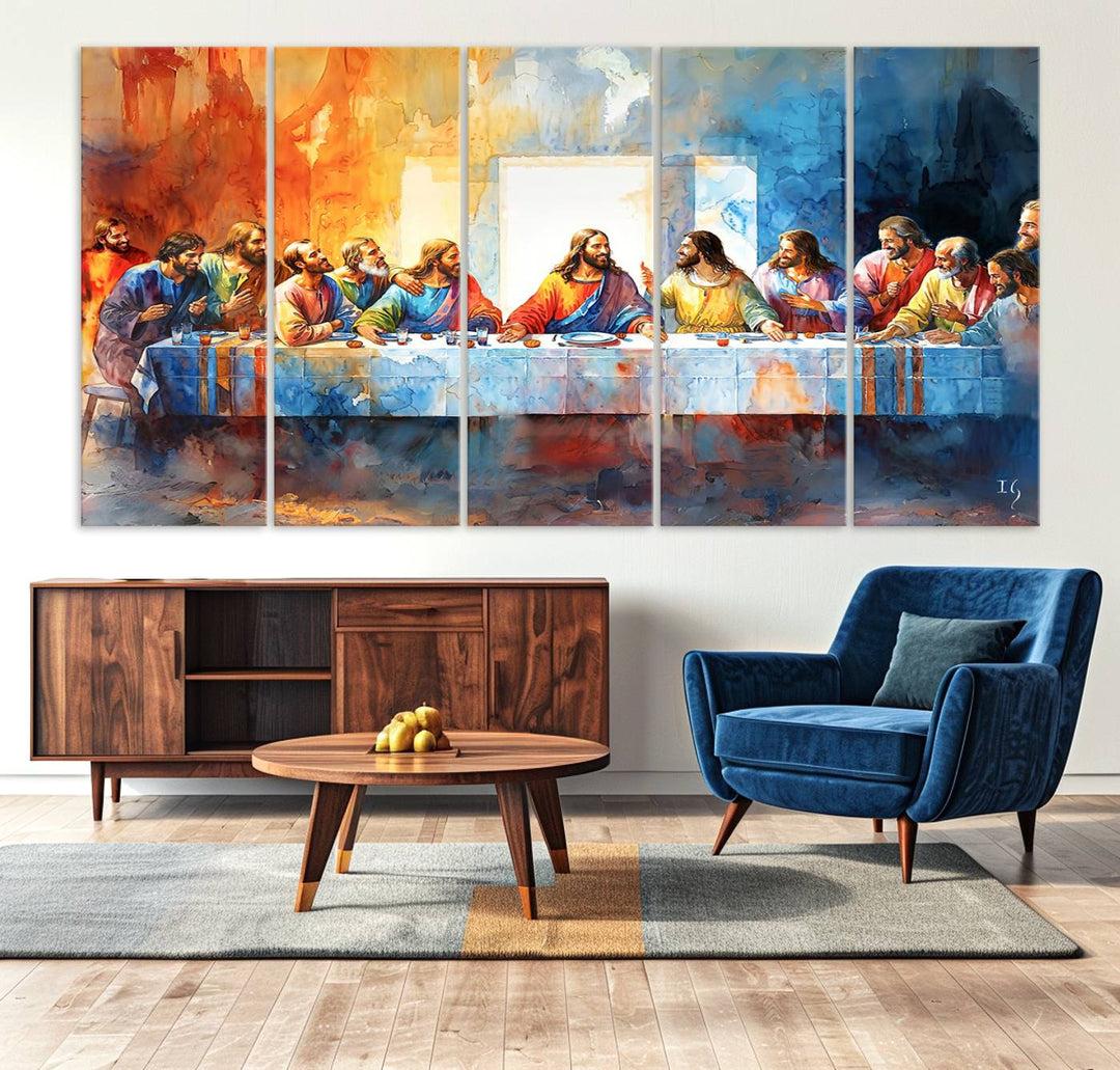 The Abstract Watercolor The Last Supper Wall Art with a gallery finish hangs prominently.