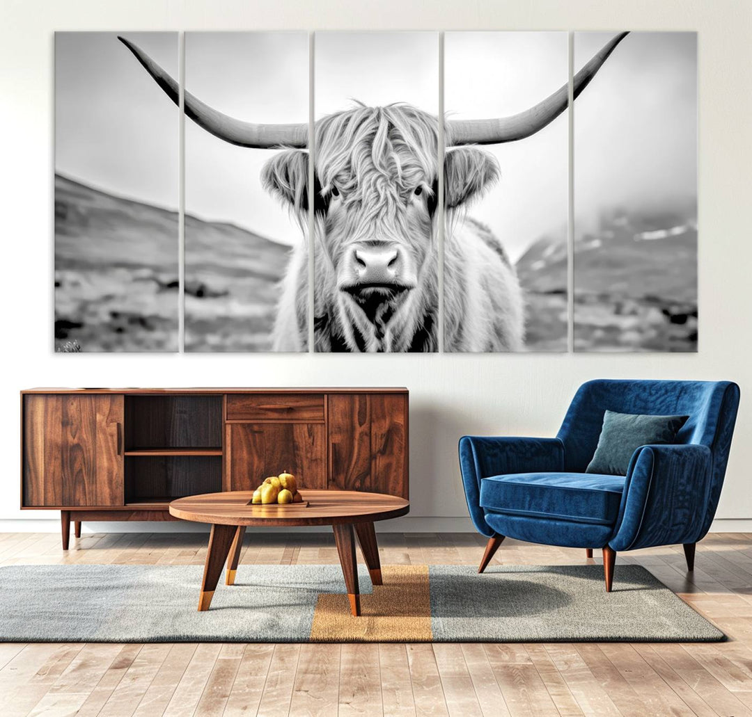 The Scottish Cow Wall Art Canvas Print is displayed prominently.