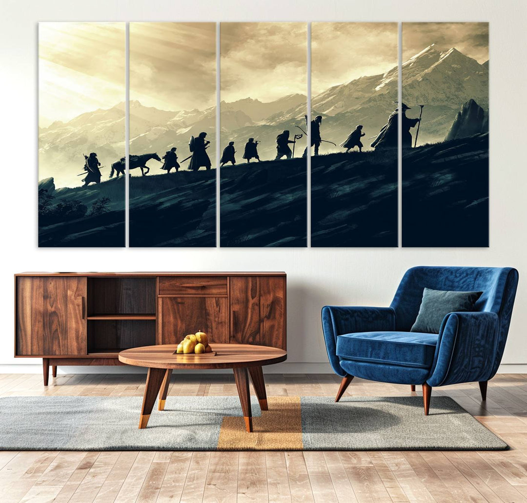 The living room features Lord of the Rings Silhouette Wall Art, capturing the epic quest through Middle-Earth.