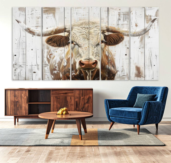 A Western-inspired Rustic Longhorn Bull Wall Art Canvas Set.