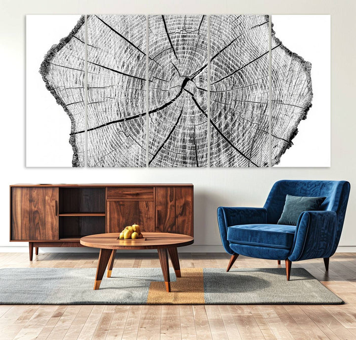 Black and white tree ring art print.