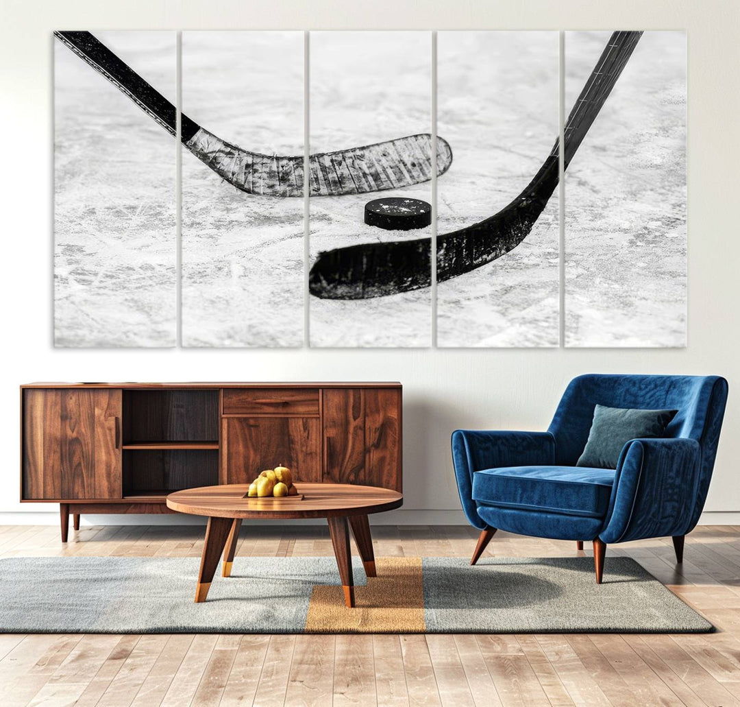 The dining room showcases Winter Ice Hockey Sport Canvas Art.