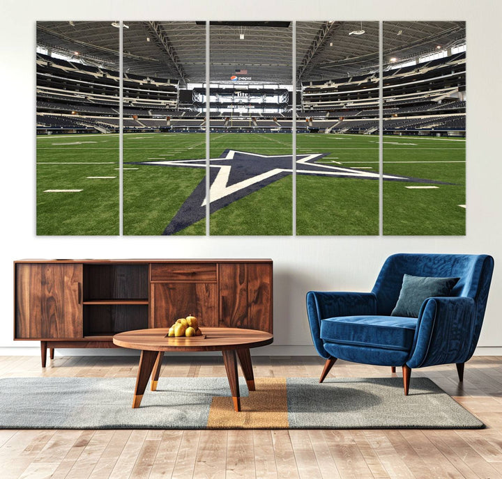 AT&T Stadium Dallas Cowboys Canvas Print displayed above a dining table.