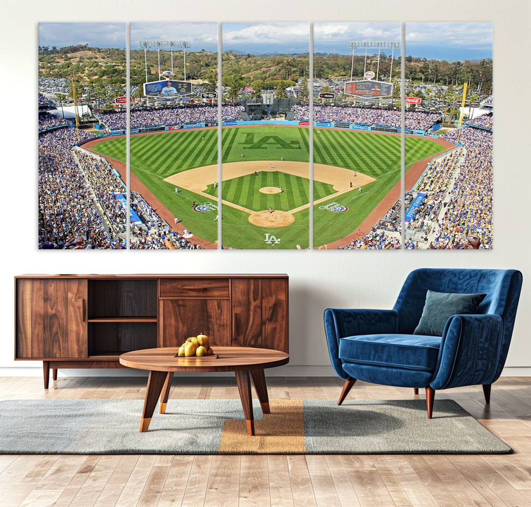 Aerial view of a sunny game day at Citi Field, captured in a 3-panel canvas print wall art.