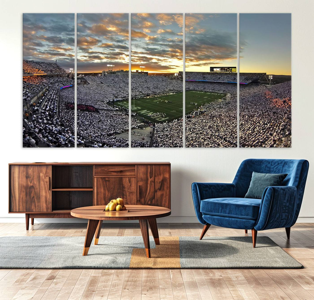 Enhance your dining area with team spirit by mounting the Beaver Stadium Wall Art, capturing sunsets in elegant style.