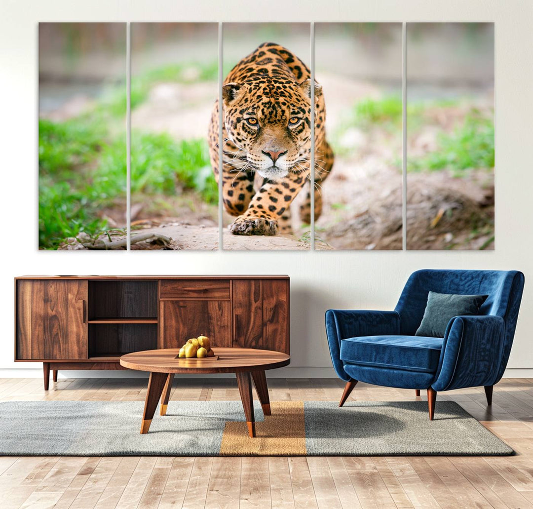 Leopard on the Prowl is a large canvas showcasing a captivating scene.