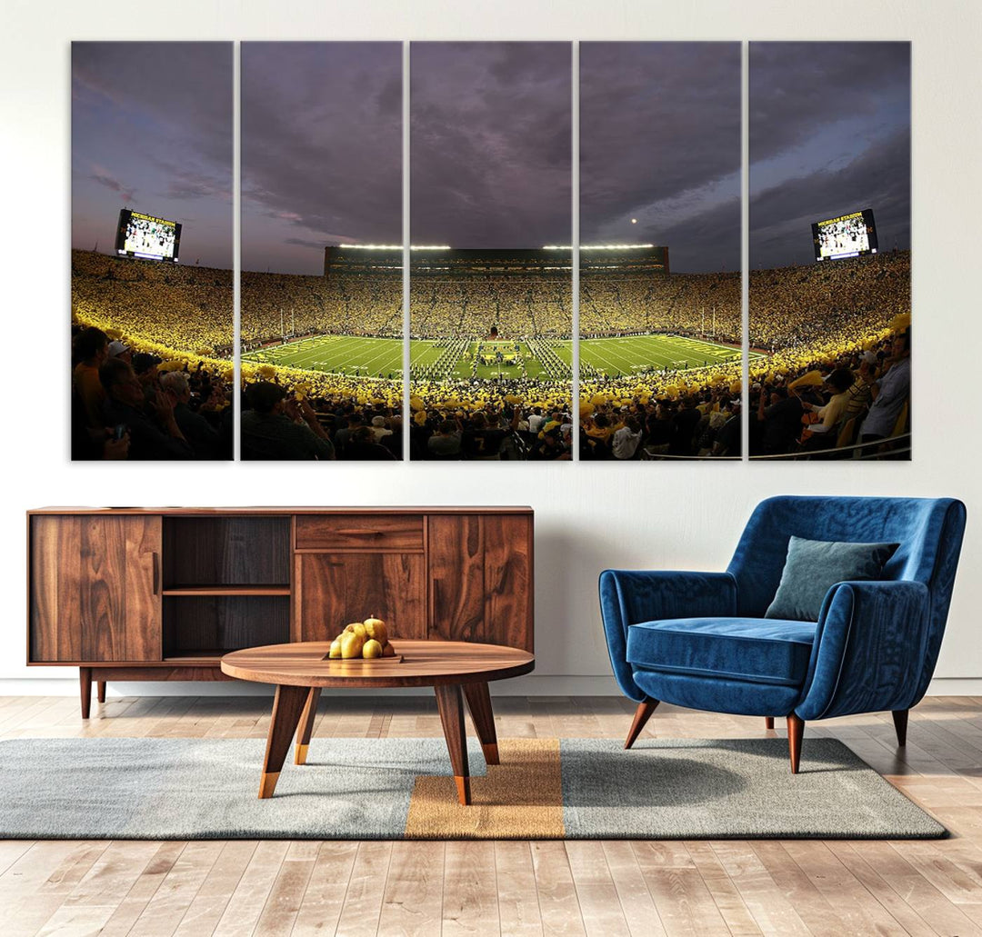 Michigan Stadium Wall Art Canvas Print of a night game by the Wolverines.