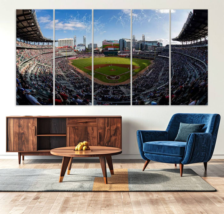 Truist Park Stadium Triple Canvas: Atlanta Braves Game Day Sky—Perfect Decor!.