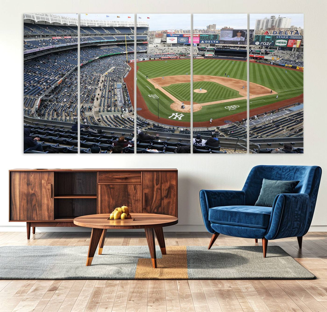 Aerial view of Yankee Stadium filled with fans, showcased on a New York Yankees Stadium Wall Art Canvas Print.