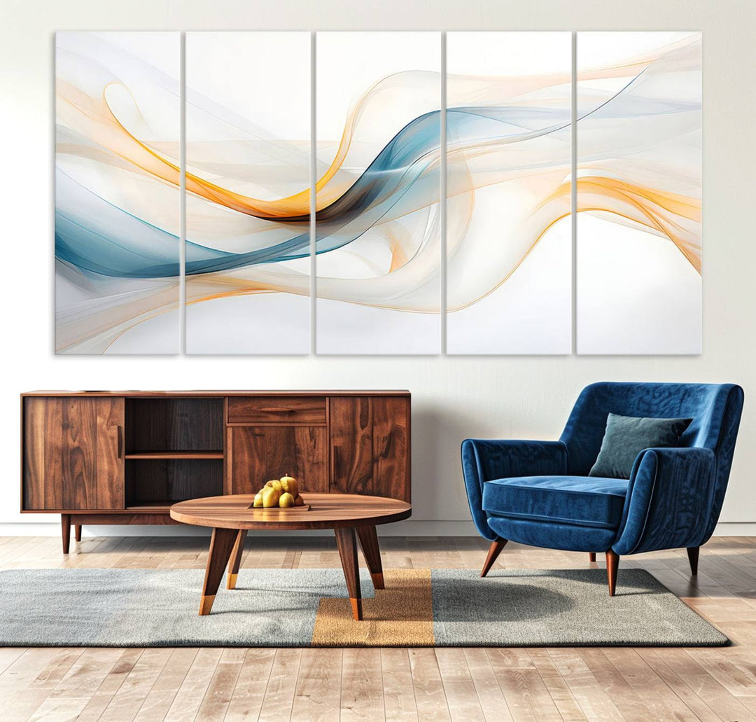 Decorative Turquoise Abstract Wave Wall Art Canvas Print.