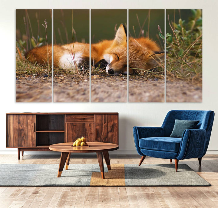 The Sleeping Fox Wall Art Canvas Print is ideal for farmhouse decor.