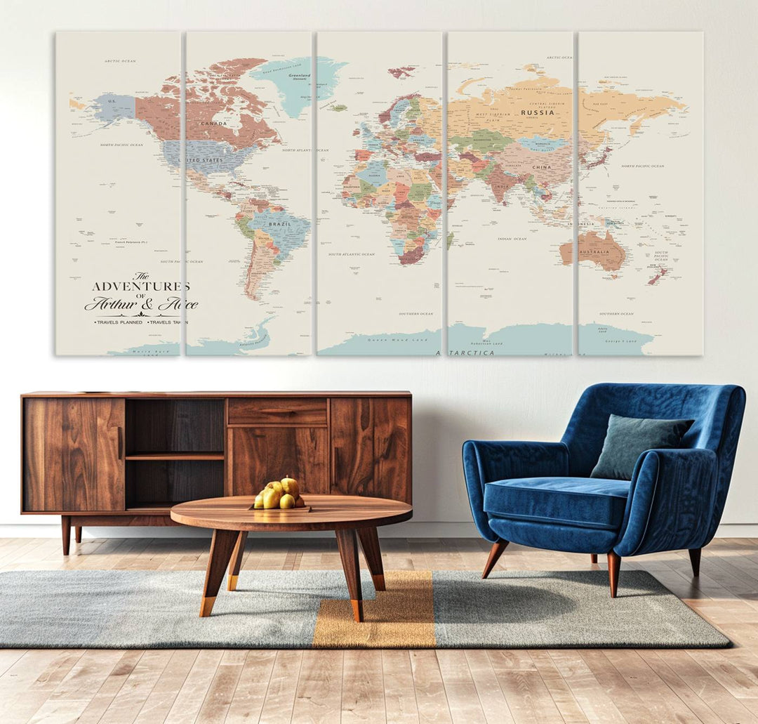 Custom World Map Wall Art Canvas Print - Personalized World Map Wall Art, Customize Wall Art Map Print