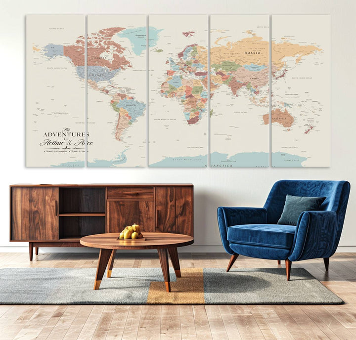Custom World Map Wall Art Canvas Print - Personalized World Map Wall Art, Customize Wall Art Map Print