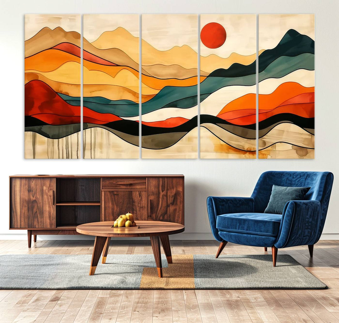 Triptych of Mid Century Mountain Wall Art.