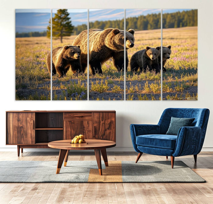 The Grizzly 399 in Wild Flowers wall art canvas print.