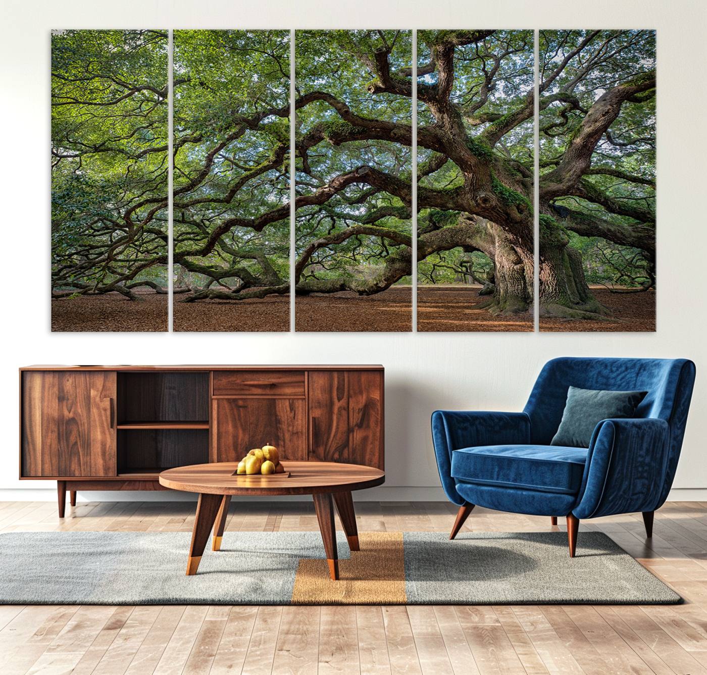 Canvas of the Angel Oak tree with sprawling limbs and mossy bark, ideal for earthy natural or rustic southern-inspired decor.