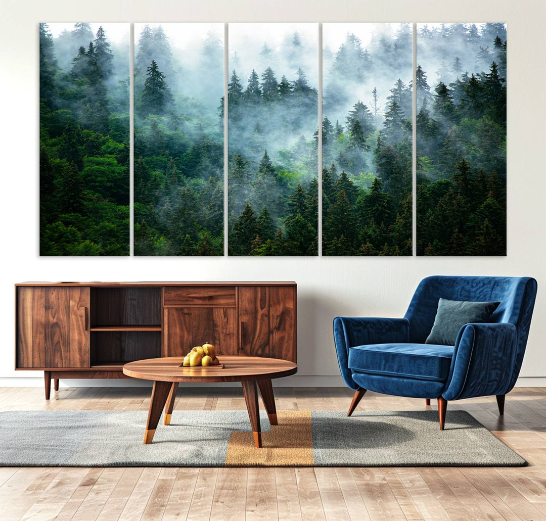 Misty Forest Art Wall Art Canvas Print, Foggy Mountain Art Print, Framed Scenic Wall Print Art Print, Large Woodland Canvas Printing Perfect for  Decor