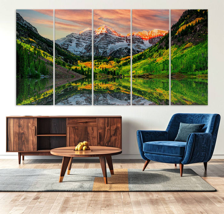 Maroon Bells Lake Wall Art Canvas Print – Majestic Colorado Mountain Landscape, Autumn Reflection, Multi-Panel Framed Artwork for Home, Office Decor