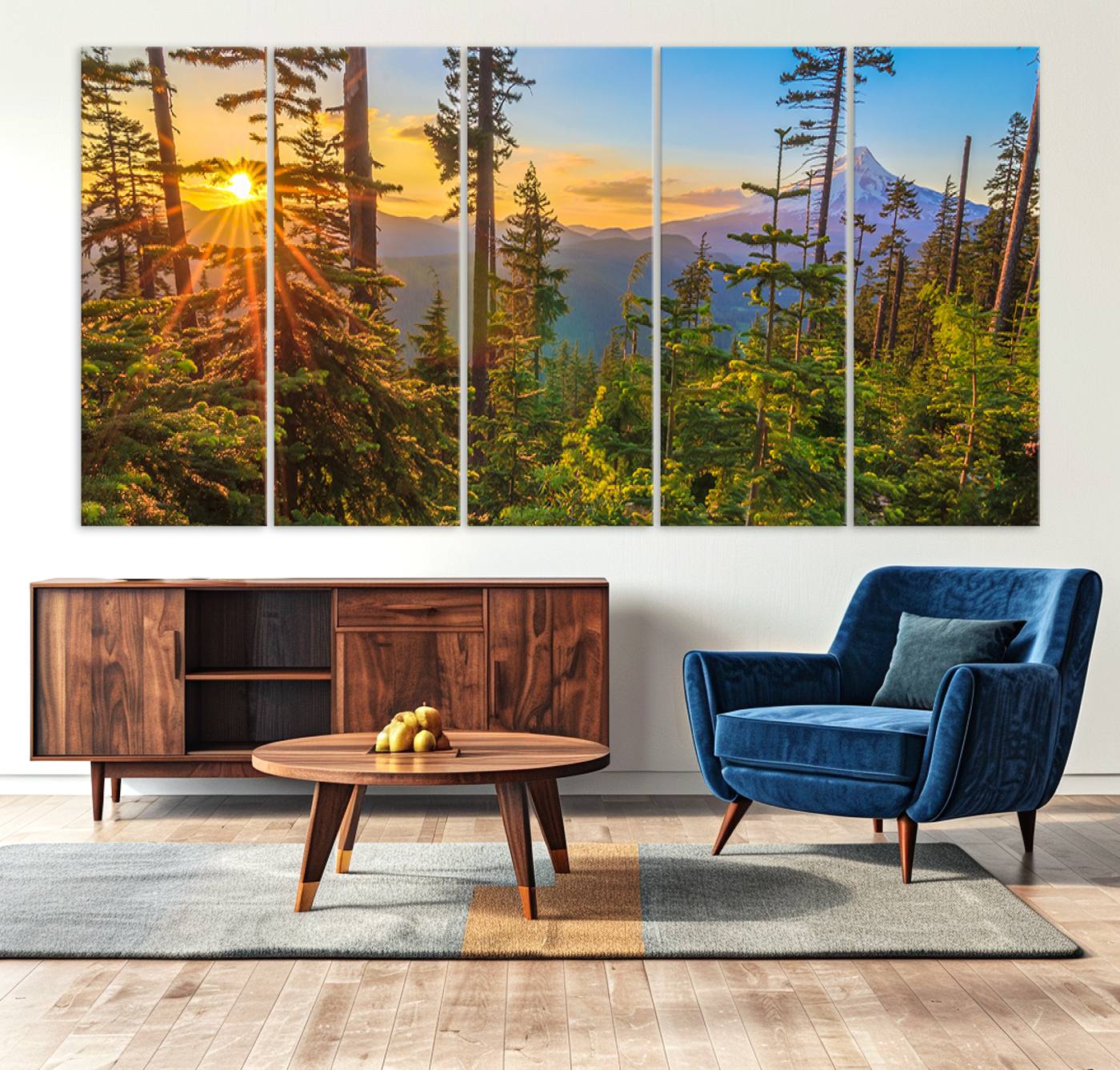 83544043-MGV-CV-36X24-Forest Sunset Wall Art Canvas Print – Green Pines Sunset Trees Golden Light Nature Artwork for Home Office