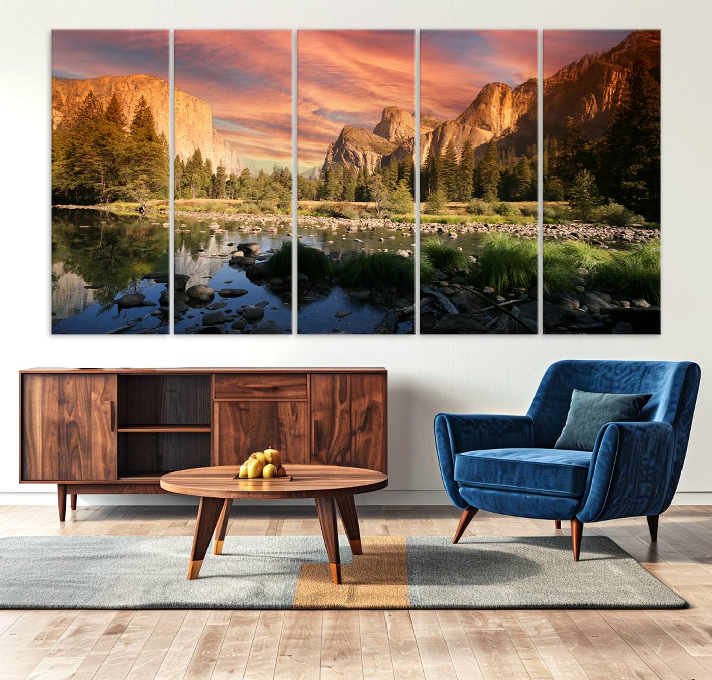 31199457-MGV-CV-36X24-Yosemite Valley Wall Art Canvas Print – El Capitan Sunset Sky Vibrant Landscape Nature Artwork for Home Office
