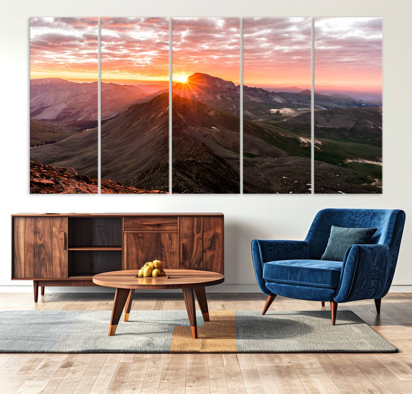 50957419-MGV-CV-36X24-Mountain Sunrise Wall Art Canvas Print – Alpine Ridge Morning Light Misty Peaks Nature Landscape Artwork for Home Office