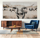 27497342-MGV-CV-36X24-Texas Longhorn Wall Art Canvas Print, Framed Speckled Cow Art Picture Print, Horned Cattle Perfect Rustic Western Decor Artwork