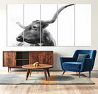 64392617-MGV-CV-36X24-Longhorn Wall Art Wall Art Canvas Print, Framed Modern Ranch Style Art Art Picture Print, Monochrome Cow Print Perfect Rustic Western Decor