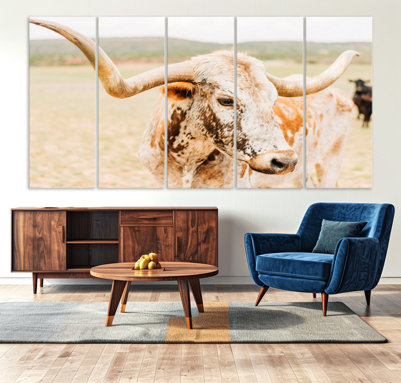 21060648-MGV-CV-36X24-Texas Longhorn Wall Art Canvas Print – Framed Speckled Cow Rustic Bull Western Farmhouse Animal Artwork for Home Office