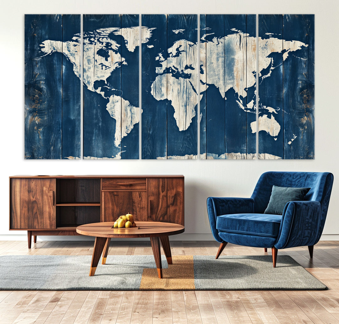 World Map Wall Art Canvas Print, Rustic Map Print, Framed Wooden World Map Art Print, Large Antique Map Decor Printing Perfect for Vintage Decor
