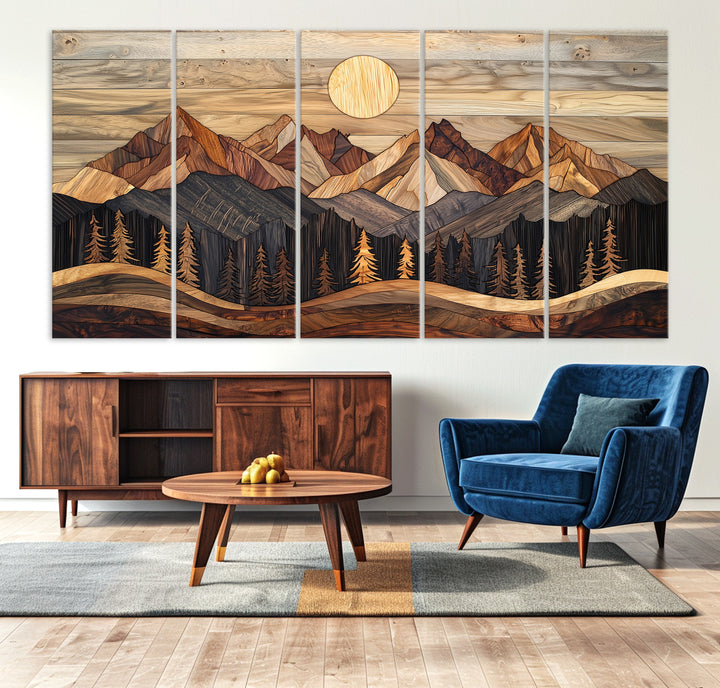 50100230-MGV-CV-36X24-Wood Mountain Wall Art Canvas Print, Framed Boho Wood Art Print, Abstract Woodland Farmhouse Decor