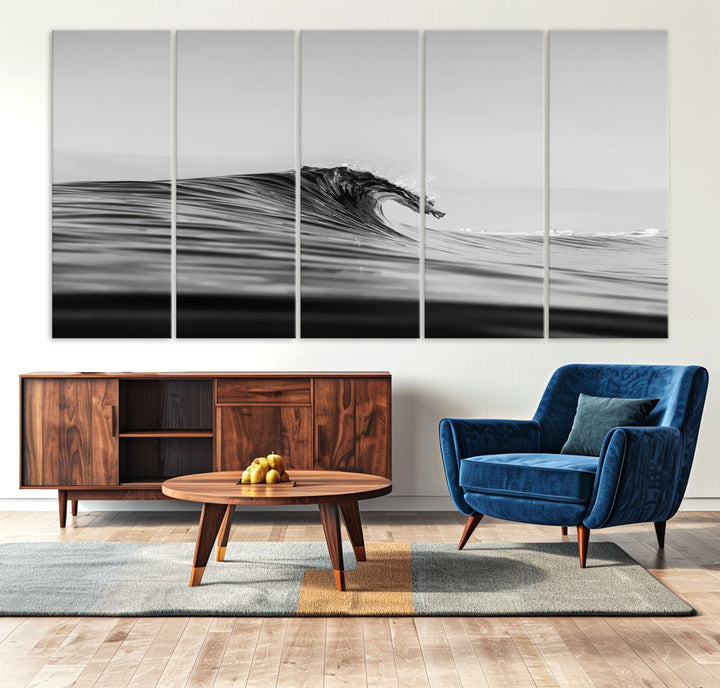 Black Wave Wall Art Canvas Print, Abstract Surf Print, Framed Minimalist Ocean Art Print, Large Black Water Printing Minimalist