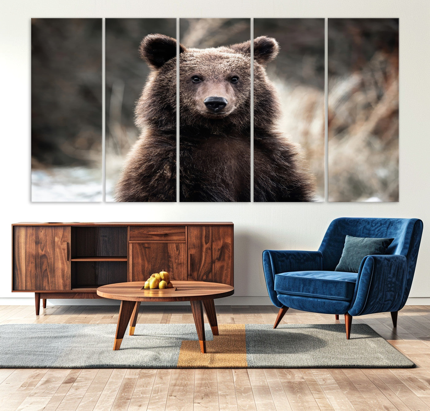 47112103-MGV-CV-36X24-Brown Bear Wall Art Canvas Print – Framed Majestic Woodland Wildlife Scene Artwork for Cabin, Home, Office, Living Room