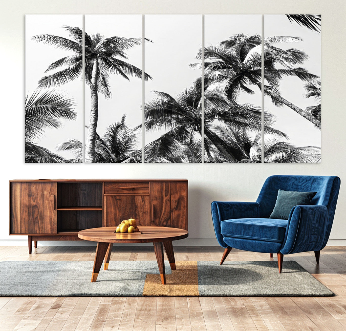 46641801-MGV-CV-40X27-Palm Wall Art Canvas Print – Framed Monochrome Tropical Scene Artwork for Minimalist Home, Office, Living Room Decor