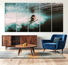 85923512-MGV-CV-40X27-Vibrant Aquatic Motion Wall Art Canvas Print, Framed Underwater Swimming Art Picture Print, Female Surfer Diving Perfect Coastal Boho Decor,