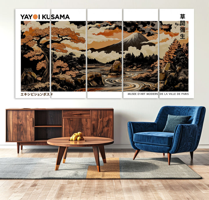 Modern Japanese Wall Art Print Yayoi Kusama Canvas Wall Art Abstract Mount Fuji Canvas Print Japanese Landscape Art Printing