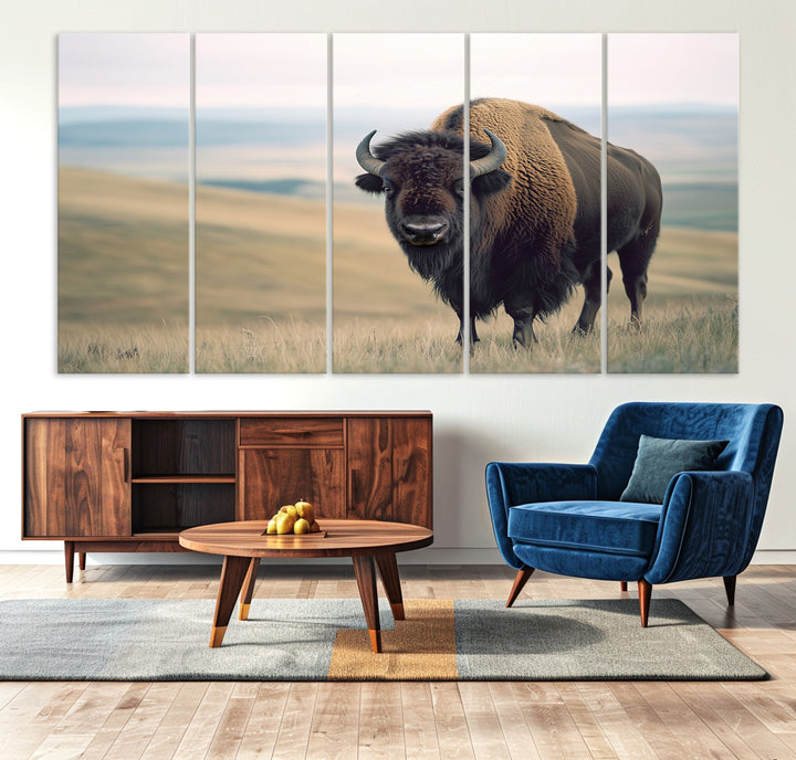 Bison Wall Art Wall Art Canvas Print, Buffalo Canvas Print Print, Framed American Bison Decor Art Print, Large Frontier Style Printing Perfect