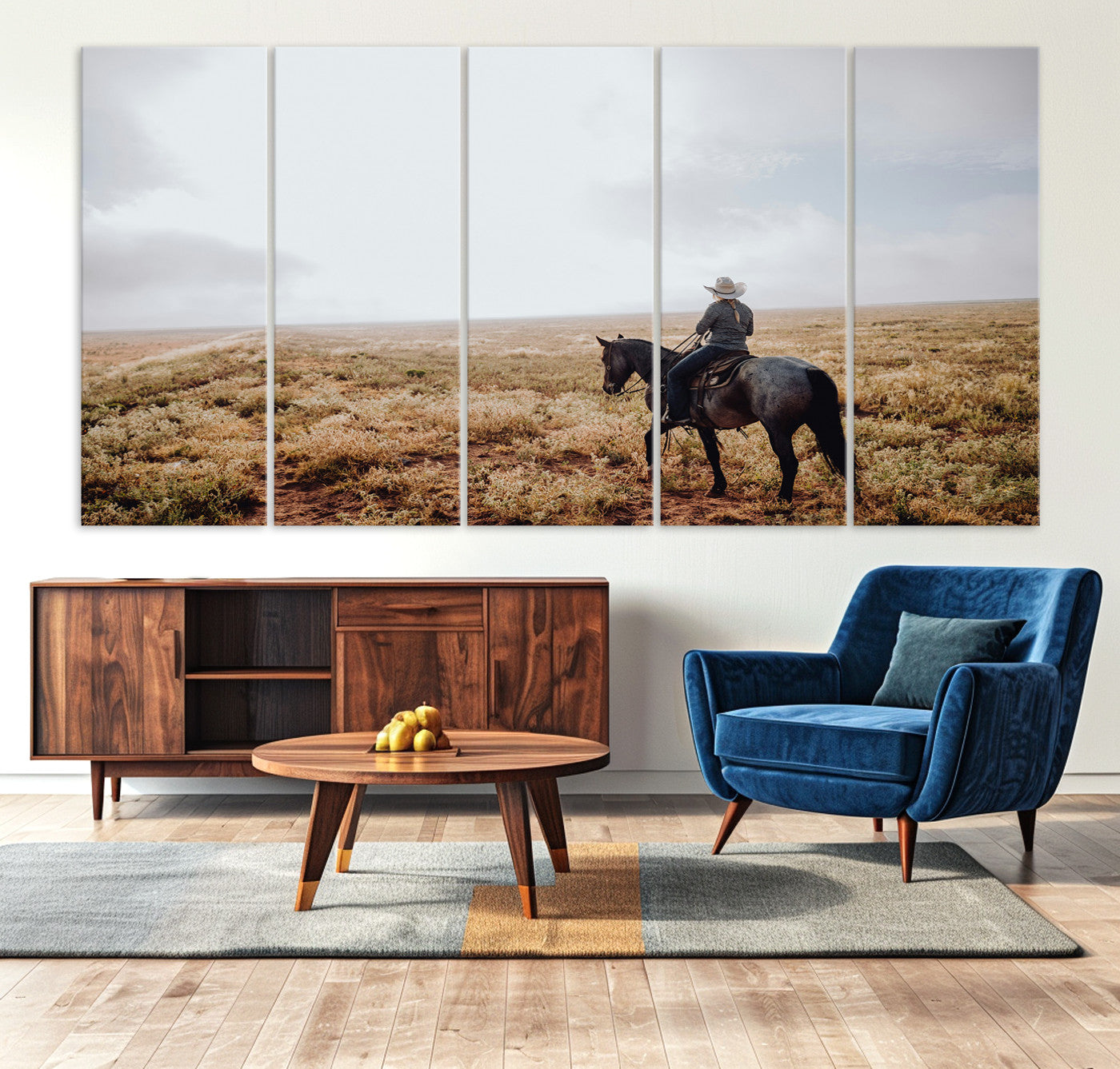 57597730-MGV-CV-36X24-Cowboy Wall Art Canvas Print – Framed Western Rustic Ranch Scene Country Landscape Artwork for Home Office